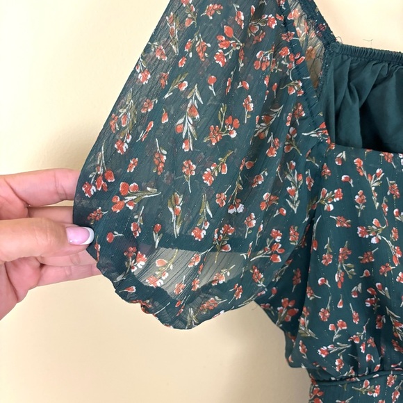 Altar'd State Green Floral Square Neck Prairie Peasant Fit N Flare Dress (L) - Picture 13 of 16